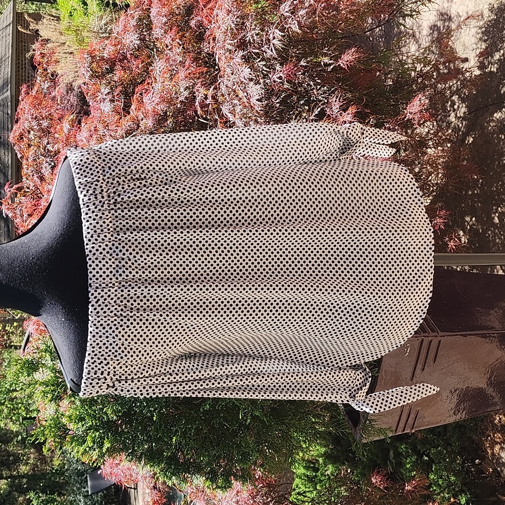 Express Black and White Polka Dot Blouse Off The Shoulder Tie Sleeves Small - Picture 4 of 5
